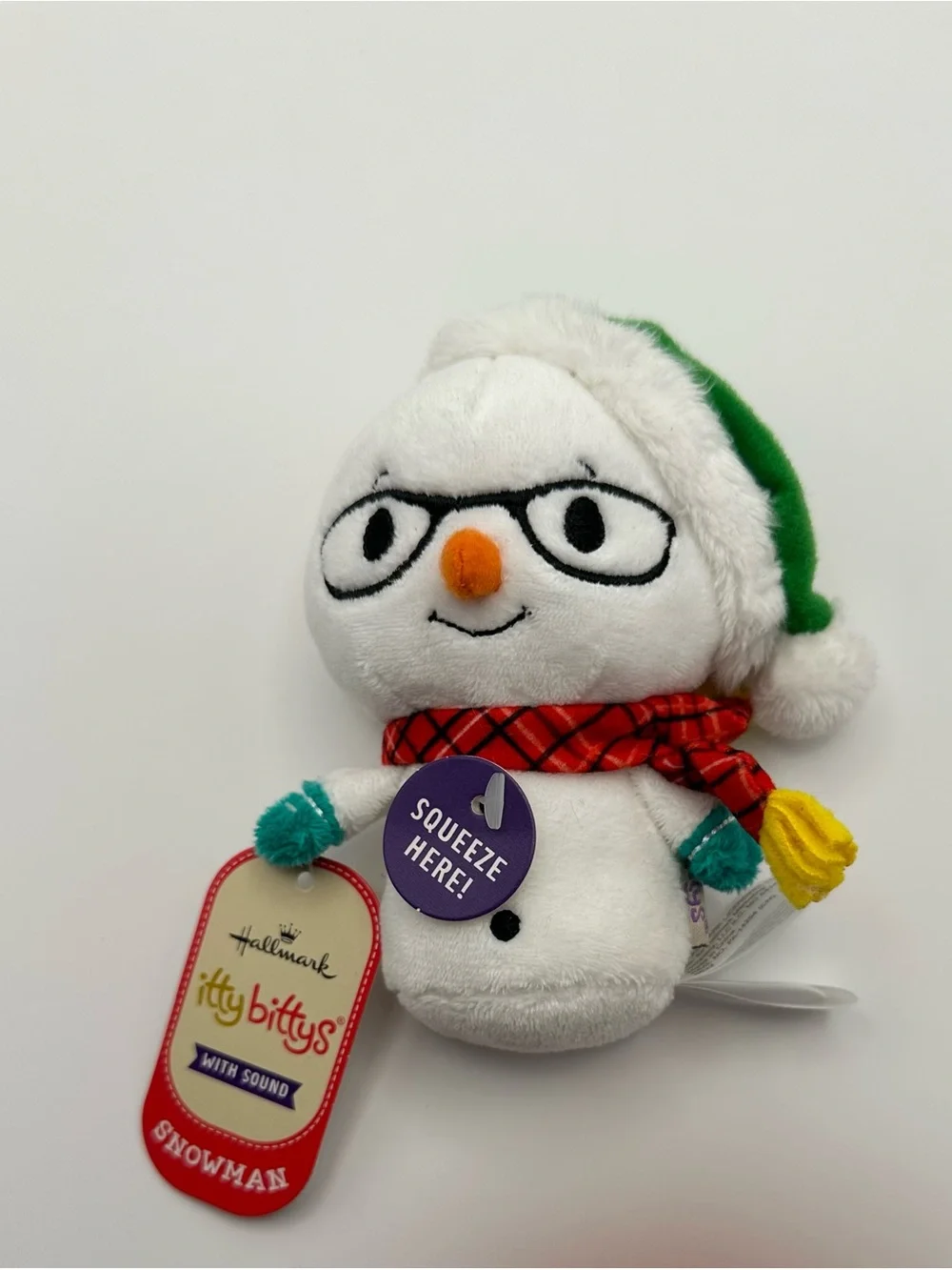 Hallmark itty bittys® Snowman Plush with Green Hat, Red Scarf and Yellow Accent